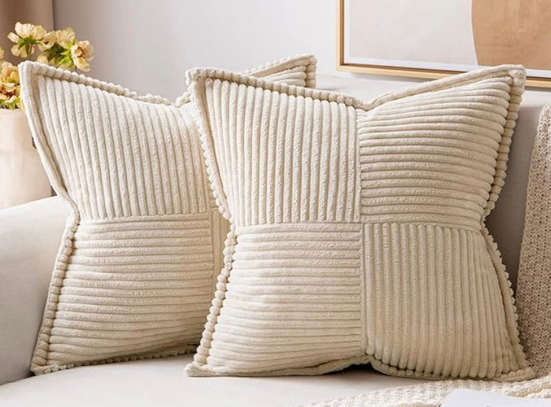 Beige Boho Corduroy Pillow Covers- Set of 2