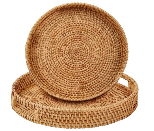 Round Rattan Trays- 2 Set