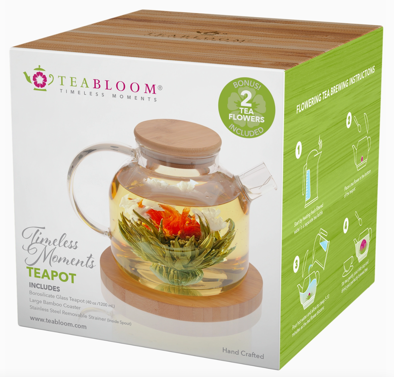 Teabloom Timeless Moments Bamboo Teapot with Trivet- Set of 12