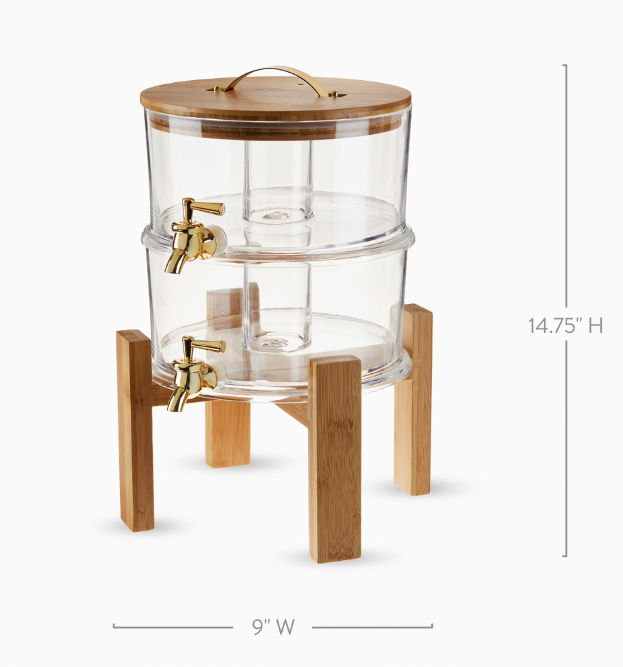 Acacia & Glass Double Drink Dispenser w/ Collapsable Stand