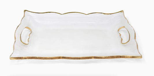 Glass Tray with Handles and Gold Rim- Set of 2