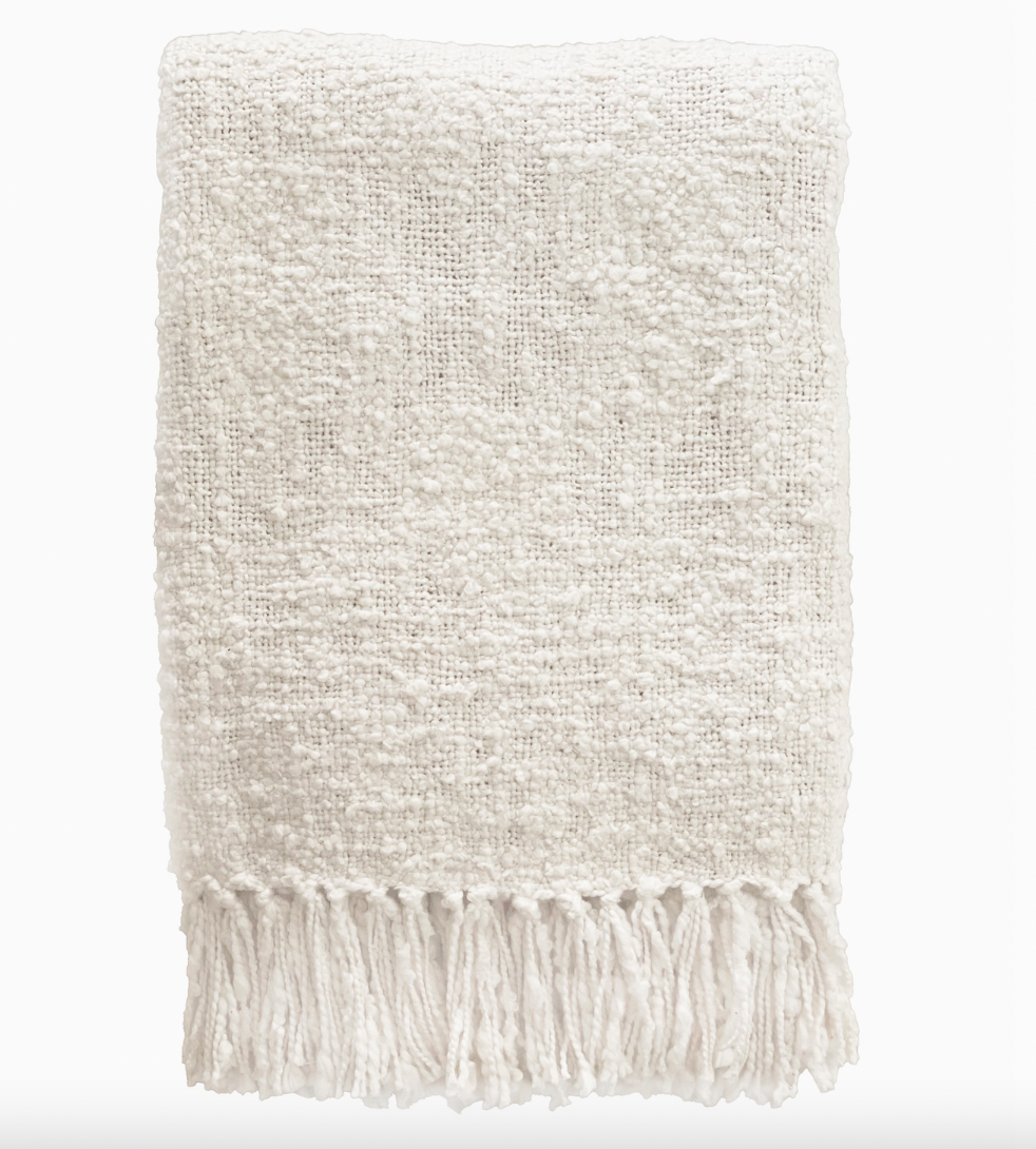 Cozy Cotton Boucle Throw with Fringe- Set of 2