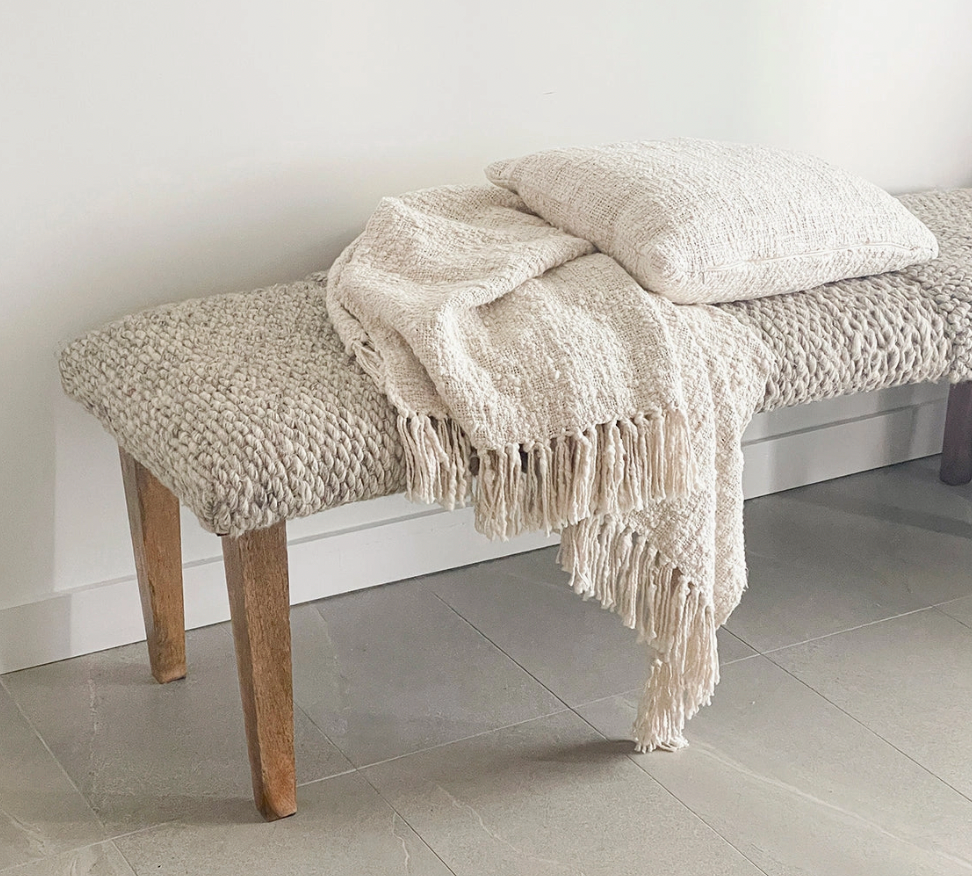 Cozy Cotton Boucle Throw with Fringe- Set of 2