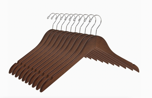 Semi Curved Wooden Hangers, 17.5" Walnut - 80 Hangers