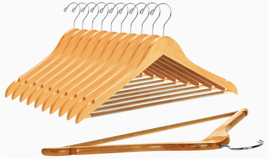 Semi Curved Wooden Hanger, 17.5" Natural - Set of 90