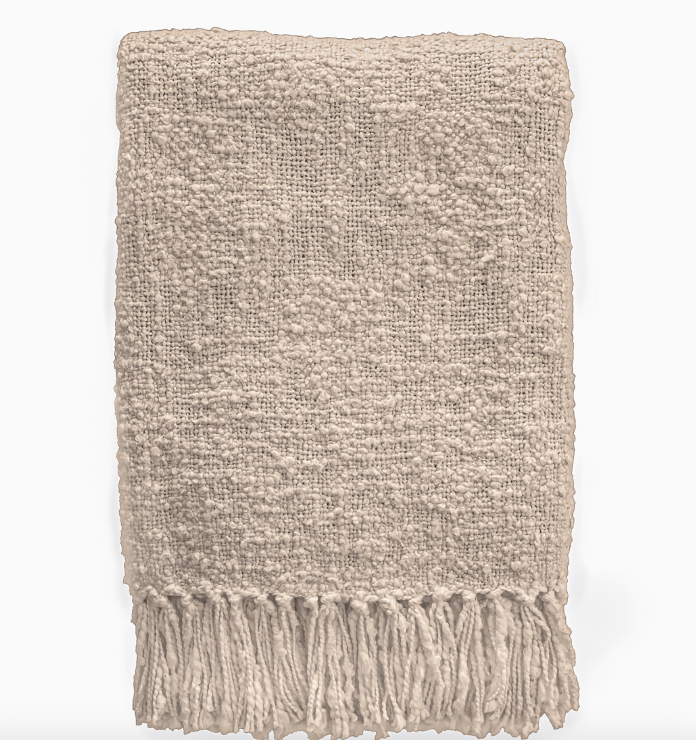 Cozy Cotton Boucle Throw with Fringe- Set of 2