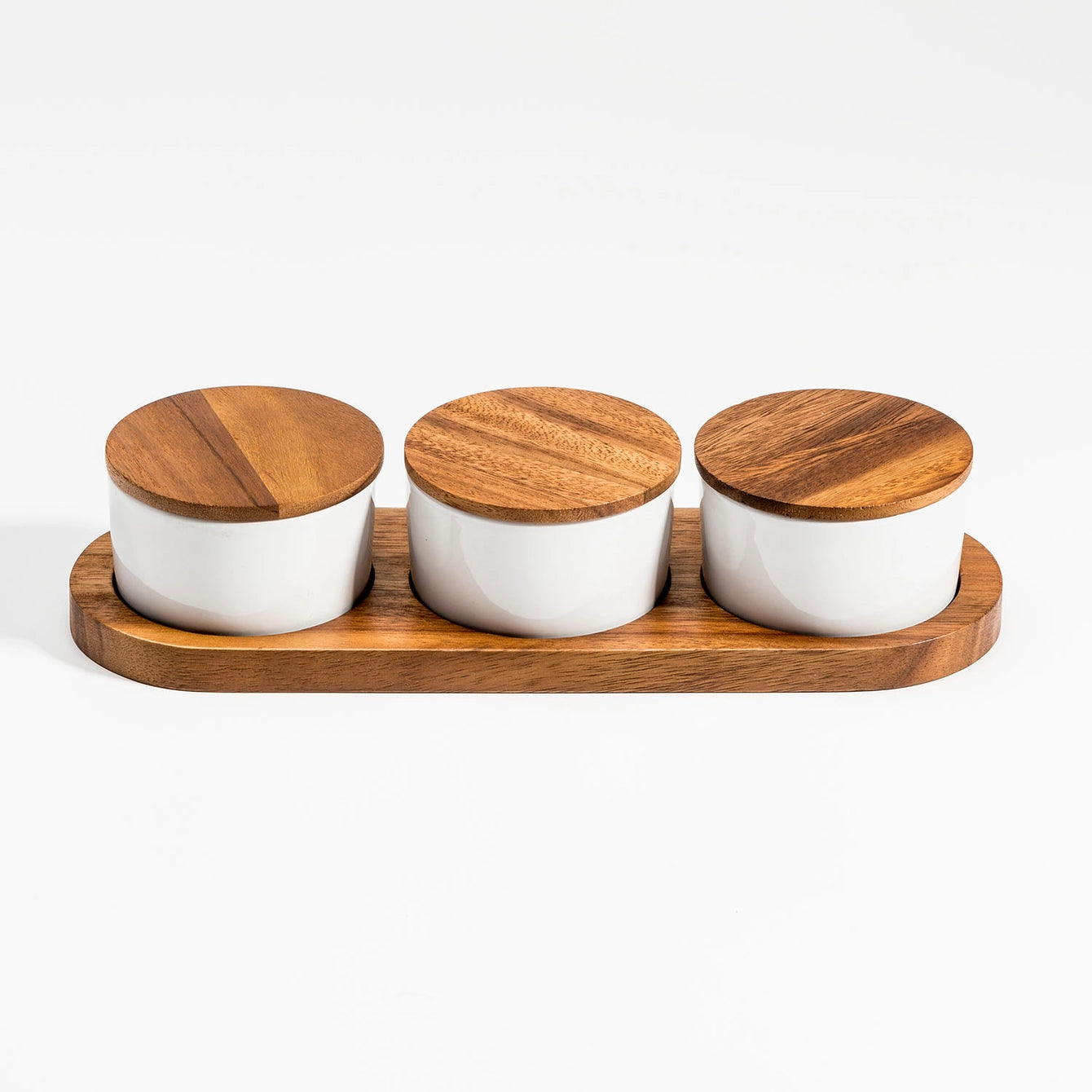 Ceramic Snack Set On Acacia Wood Base