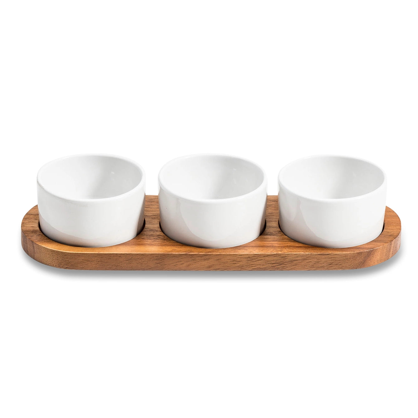 Ceramic Snack Set On Acacia Wood Base