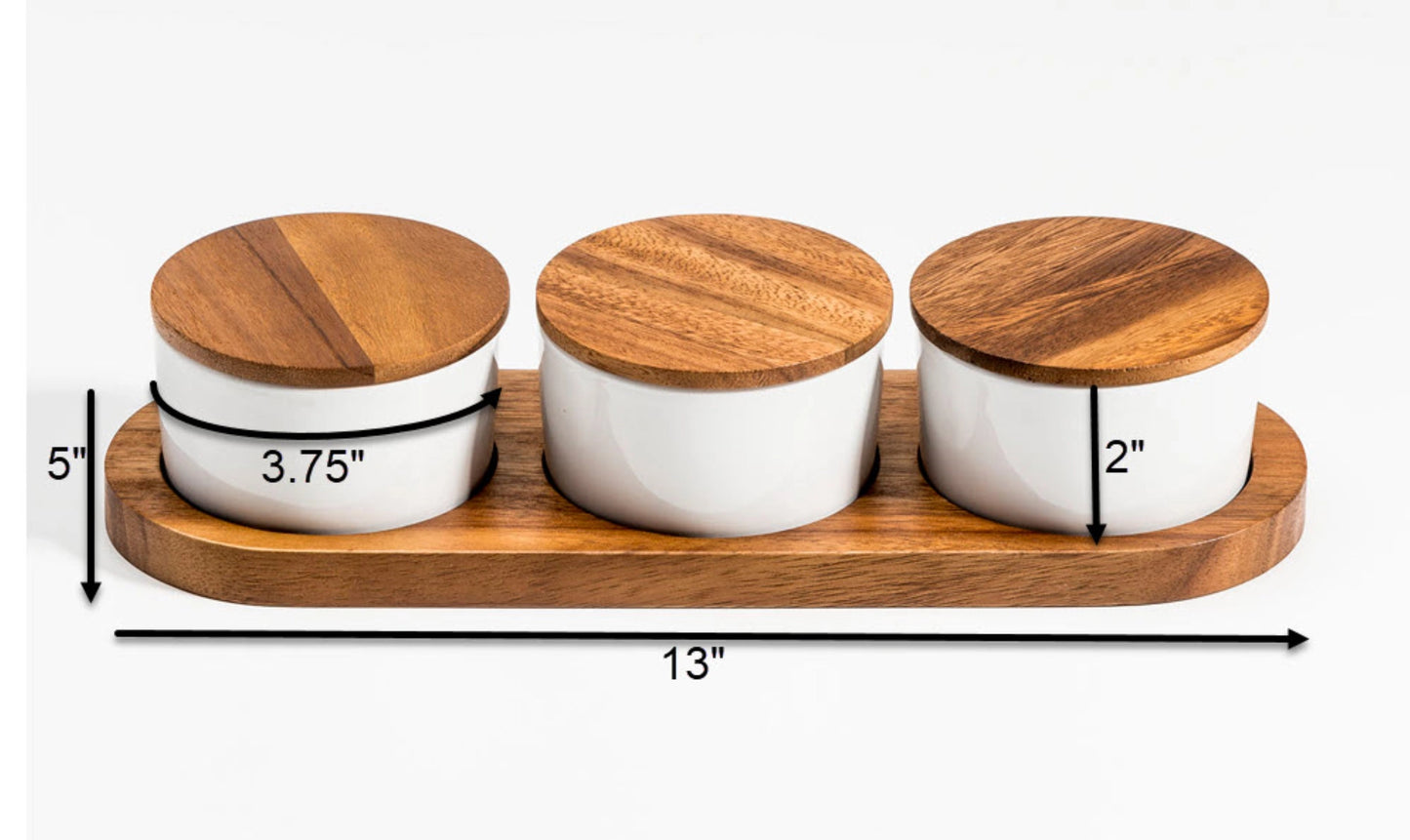 Ceramic Snack Set On Acacia Wood Base