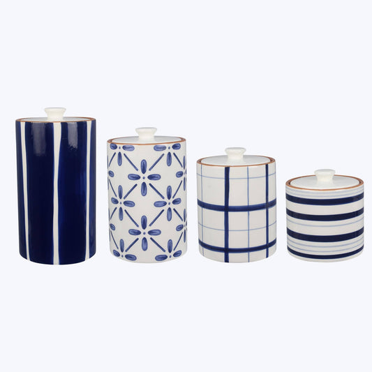 Ceramic Blue and White Canister- Set of 4